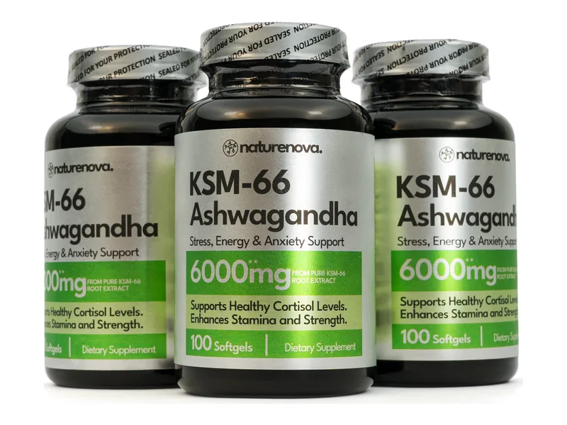 Tres frascos de Ashwagandha KSM-66 6000 mg NatureNova