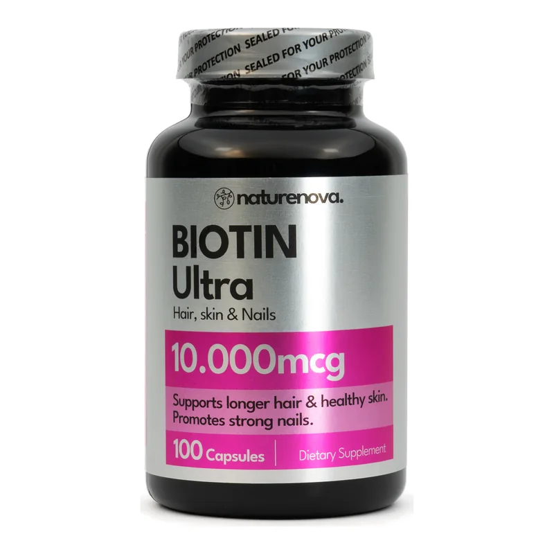 Biotina Ultra 10.000 mcg NatureNova, 100 cápsulas