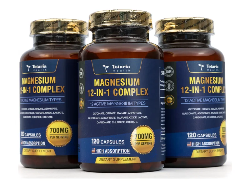 Tres frascos de Magnesio 12 en 1 700 mg Totaria