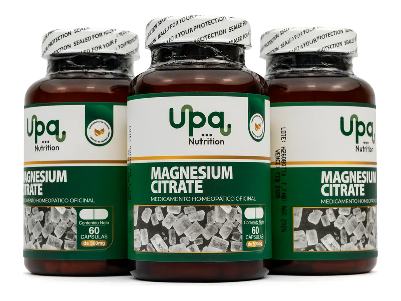 Tres frascos de Citrato de Magnesio 6CH 500 mg UPA Nutrition